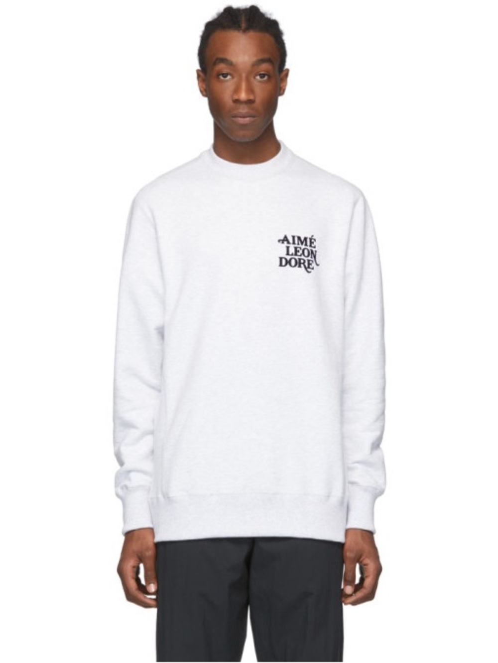 Aime Leon Dore White Crewneck with Black Chest Logo